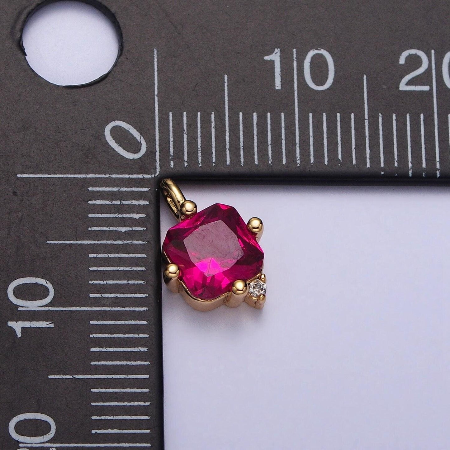 Mini square fuchsia cz cubic zirconia add-on charm in gold & silver for necklace bracelet dangle charm jewelry making supply | ac191