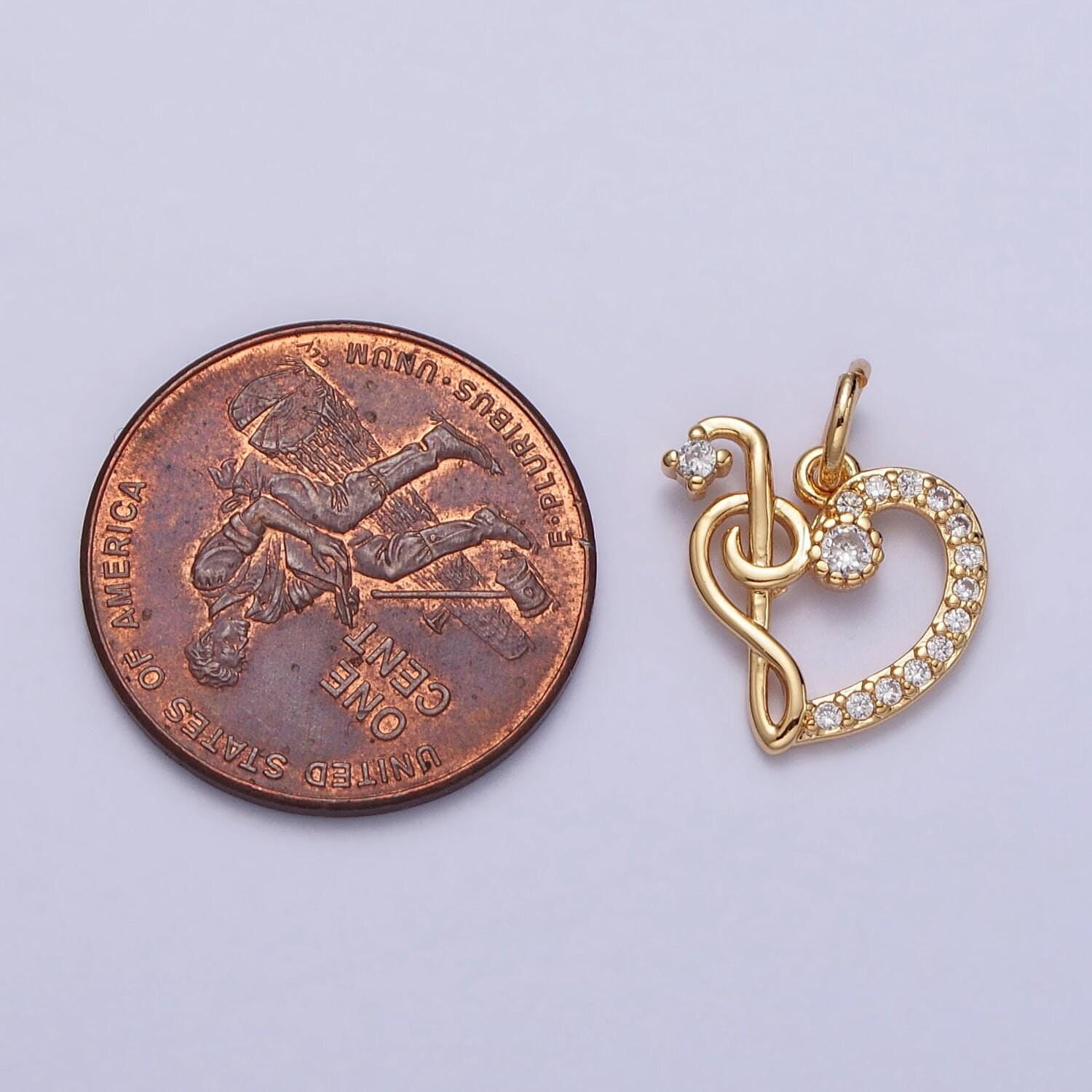 Dainty g bass clef heart charm micro pave gold music note treble clef pendant necklace bracelet component ac181