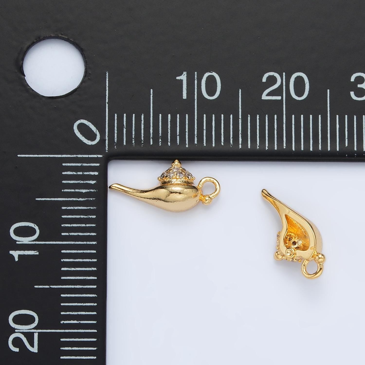 Mini 24k gold filled magical genie lamp cz micro paved charm | ac-163