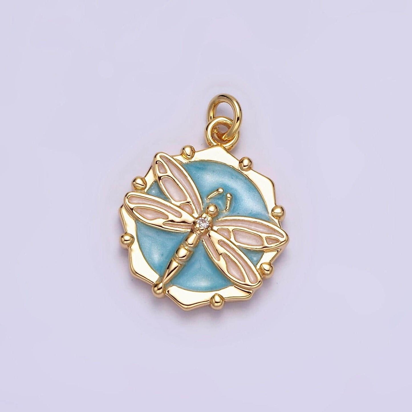 16k gold filled dragon fly white, pink, blue sparkly enamel charm insect pendant gold & silver animal charm | ac1555