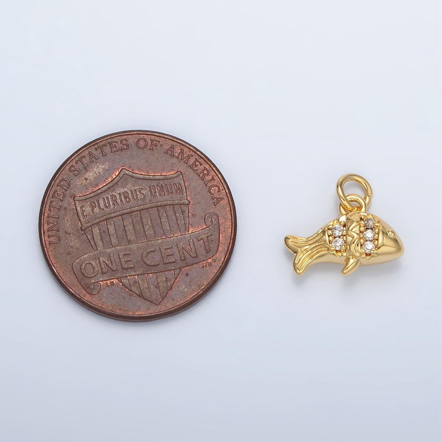 Mini gold filled fish charm micro pave clear cz stone animal pendant for diy jewelry making supply, necklace, bracelet, earring | ac156