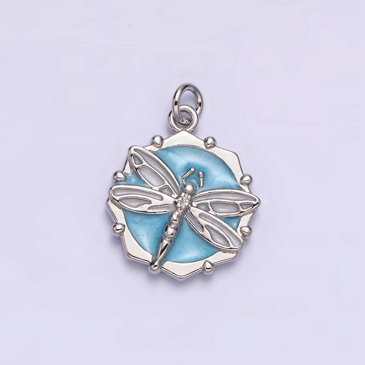 16k gold filled dragon fly white, pink, blue sparkly enamel charm insect pendant gold & silver animal charm | ac1555