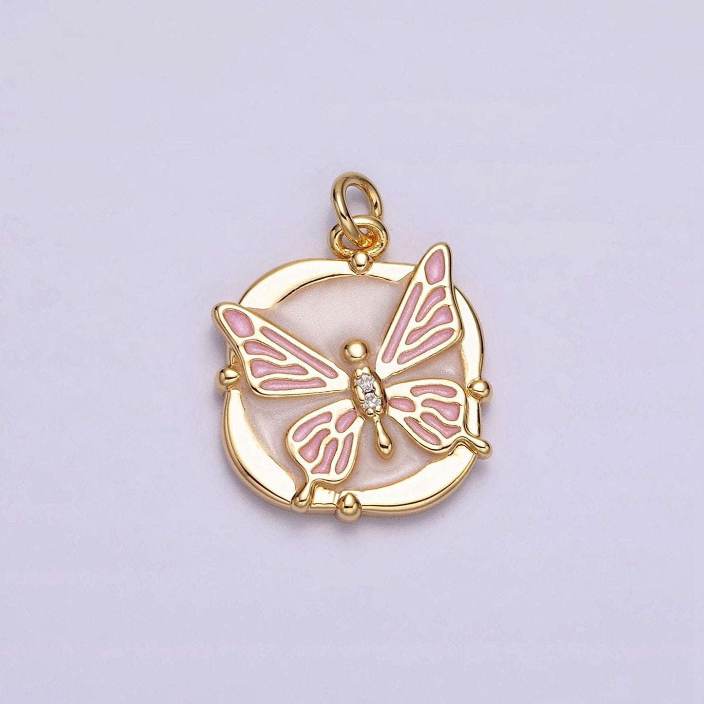 16k gold filled butterfly white, pink, blue sparkly enamel charm mariposa monarch pendant gold & silver animal charm | ac1549