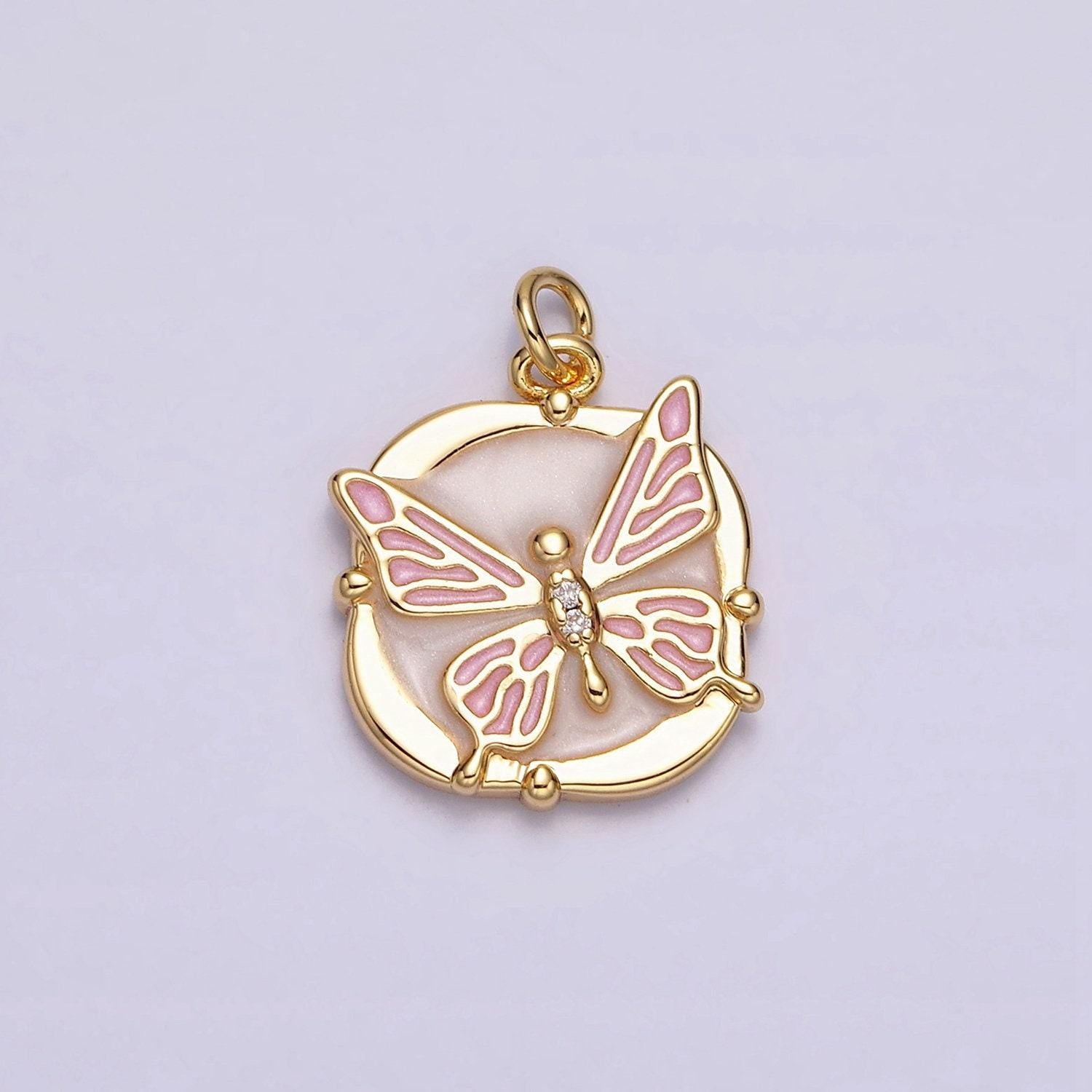 16k gold filled butterfly white, pink, blue sparkly enamel charm mariposa monarch pendant gold & silver animal charm | ac1549