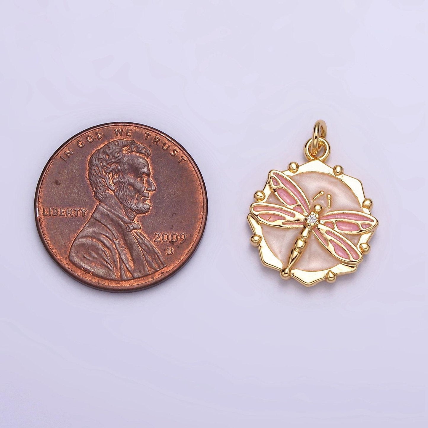 16k gold filled dragon fly white, pink, blue sparkly enamel charm insect pendant gold & silver animal charm | ac1555