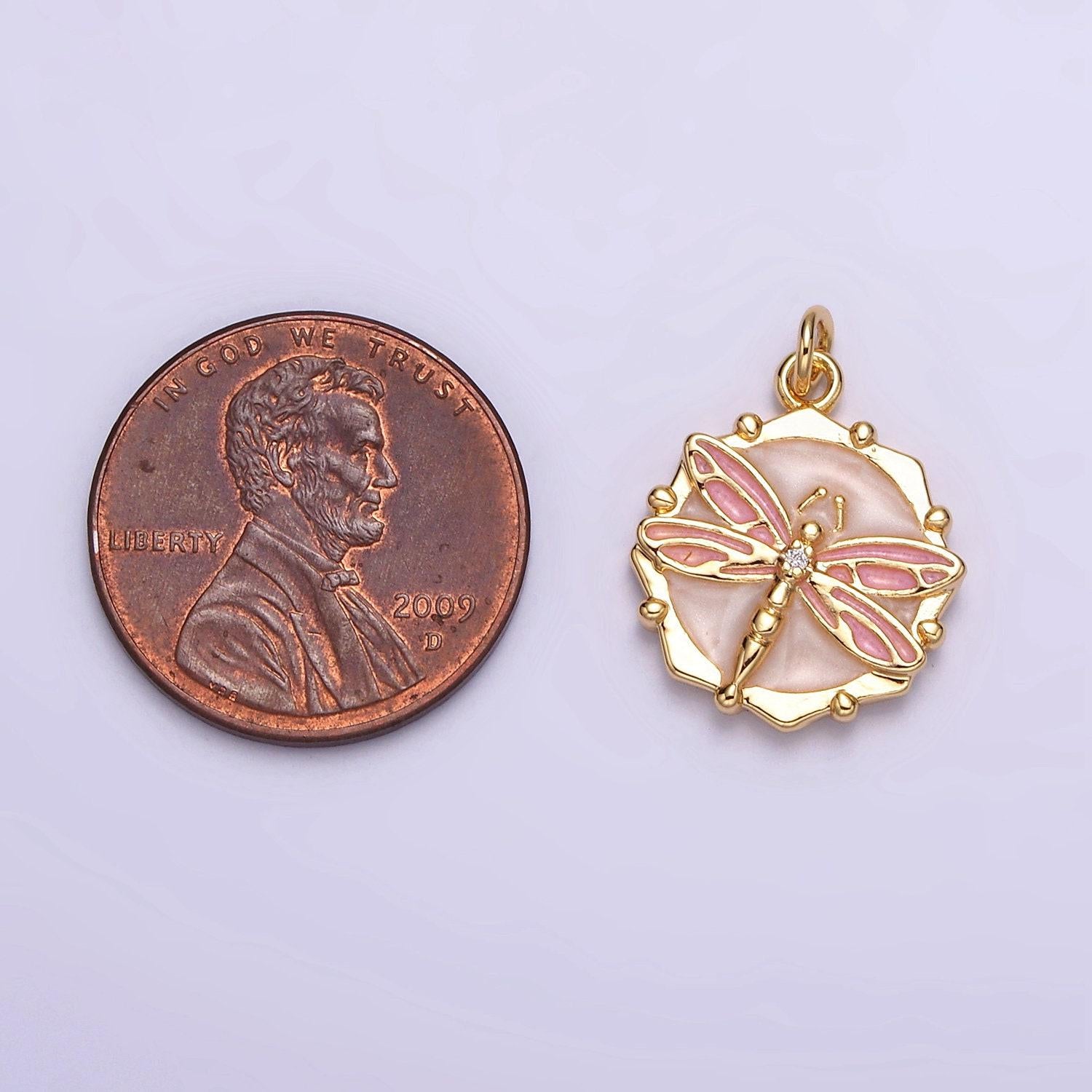 16k gold filled dragon fly white, pink, blue sparkly enamel charm insect pendant gold & silver animal charm | ac1555