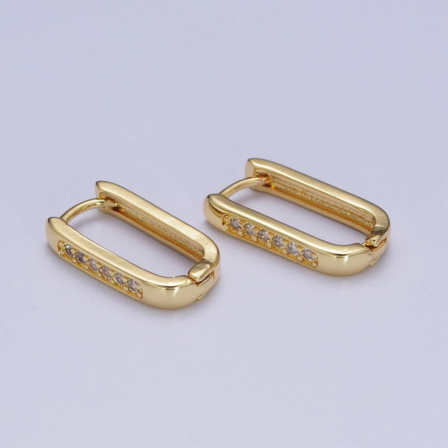 Gold oblong cz rectangle earrin oval shape earrings, minimalist hoop earring for everyday use ad-154