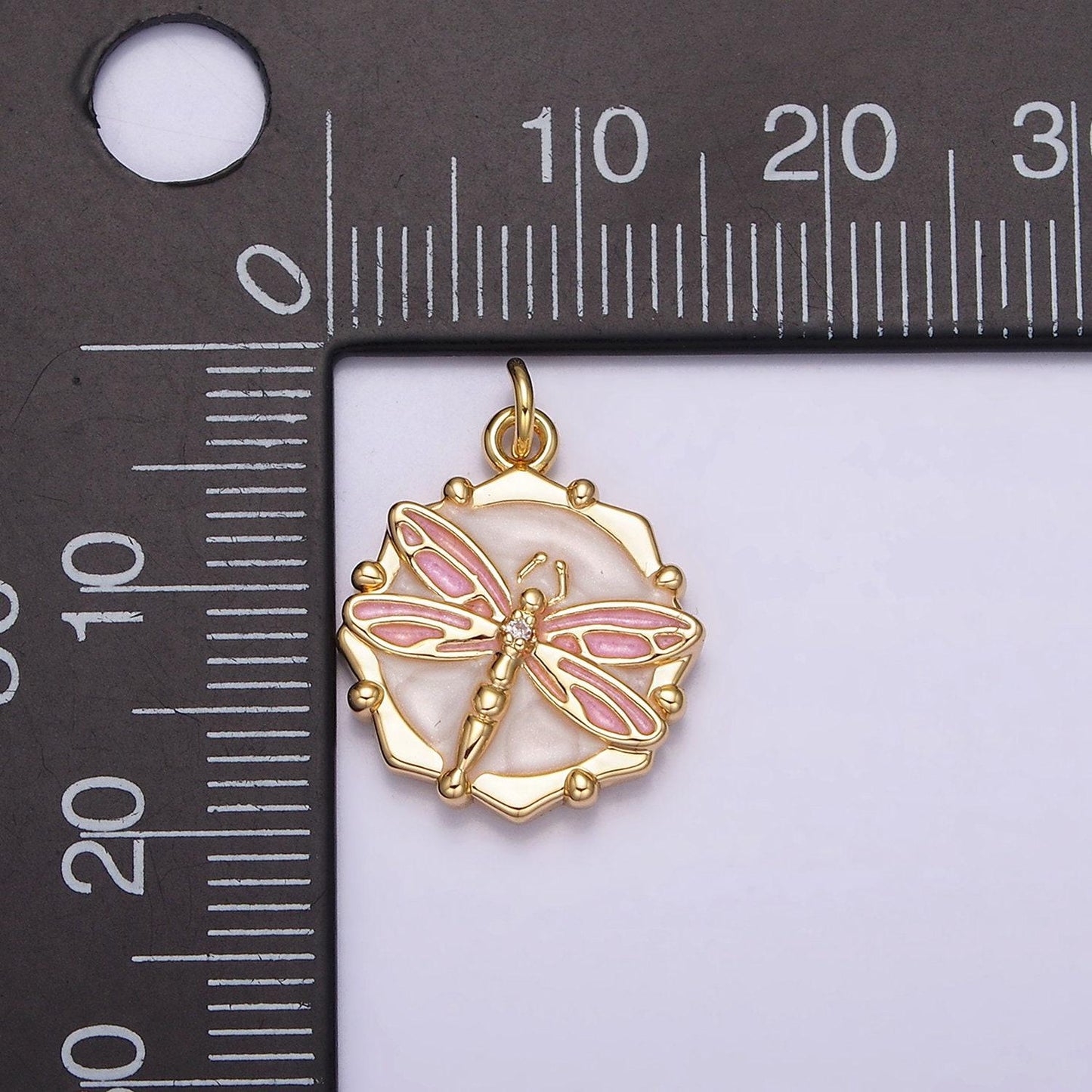 16k gold filled dragon fly white, pink, blue sparkly enamel charm insect pendant gold & silver animal charm | ac1555