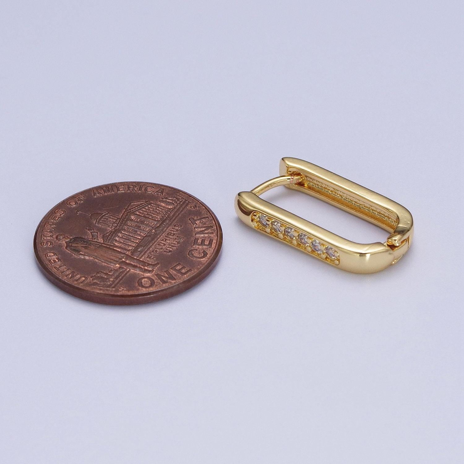 Gold oblong cz rectangle earrin oval shape earrings, minimalist hoop earring for everyday use ad-154
