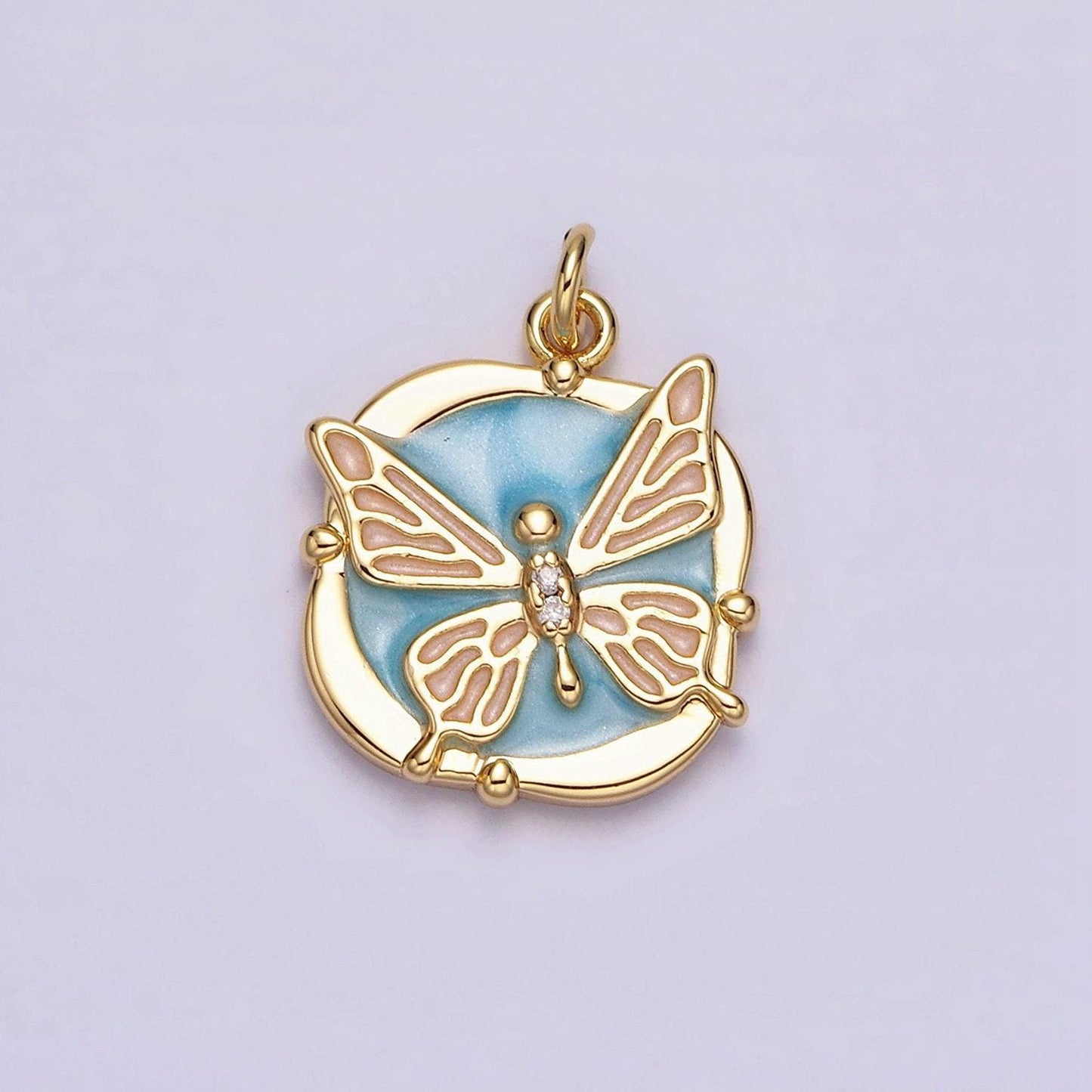 16k gold filled butterfly white, pink, blue sparkly enamel charm mariposa monarch pendant gold & silver animal charm | ac1549