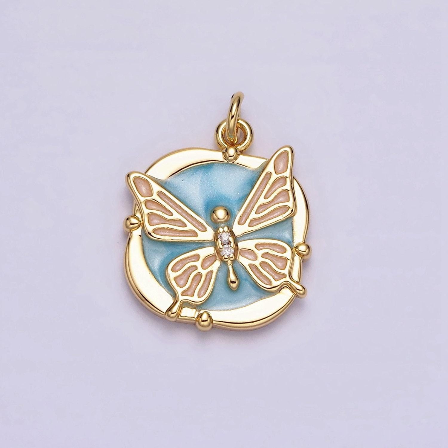 16k gold filled butterfly white, pink, blue sparkly enamel charm mariposa monarch pendant gold & silver animal charm | ac1549