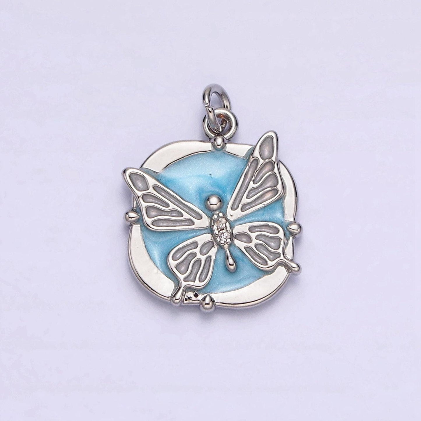 16k gold filled butterfly white, pink, blue sparkly enamel charm mariposa monarch pendant gold & silver animal charm | ac1549
