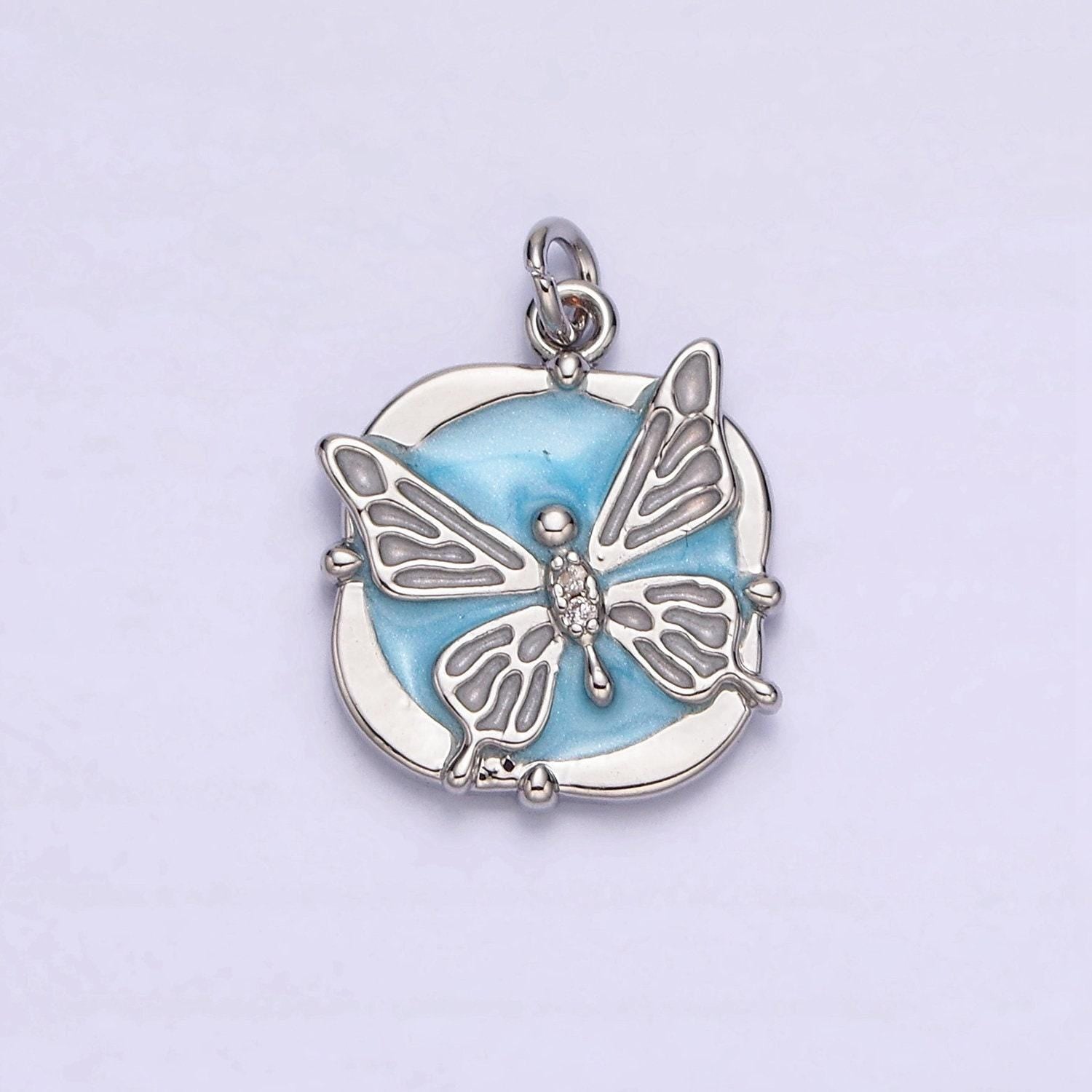 16k gold filled butterfly white, pink, blue sparkly enamel charm mariposa monarch pendant gold & silver animal charm | ac1549