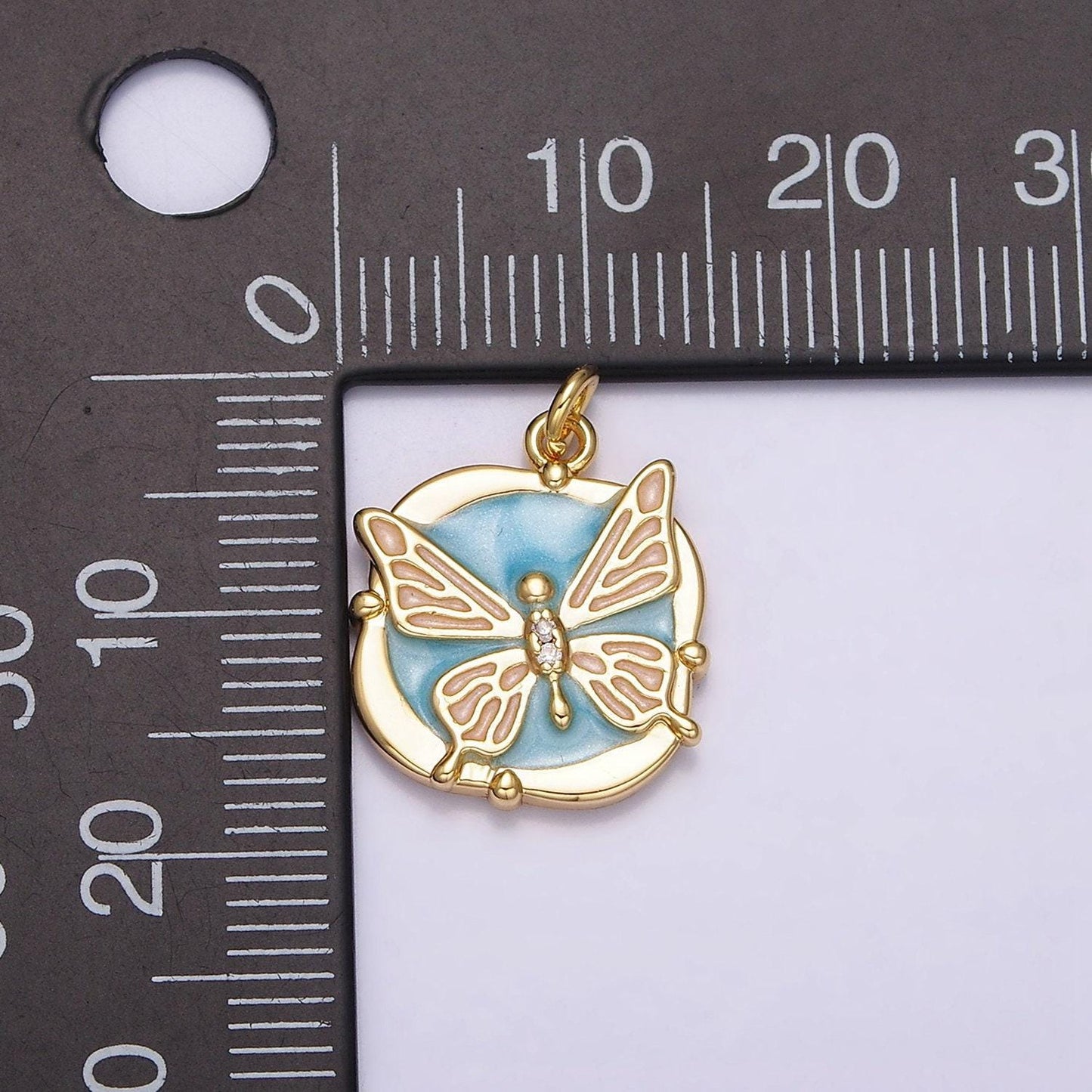 16k gold filled butterfly white, pink, blue sparkly enamel charm mariposa monarch pendant gold & silver animal charm | ac1549