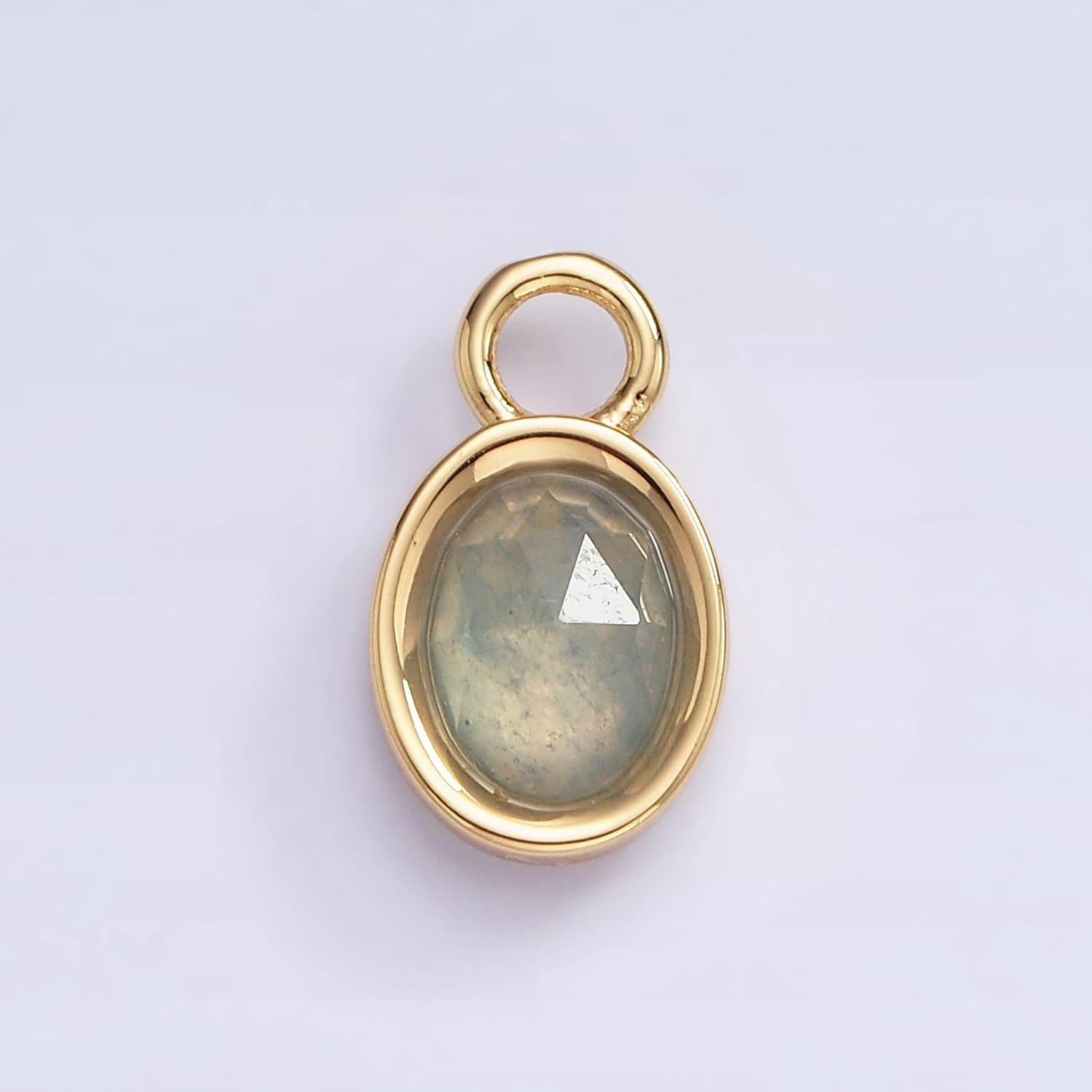 16k gold filled oval multifaceted natural gemstone personalized add-on charm birthstone charm earring bracelet supply | ac1479 - ac1491