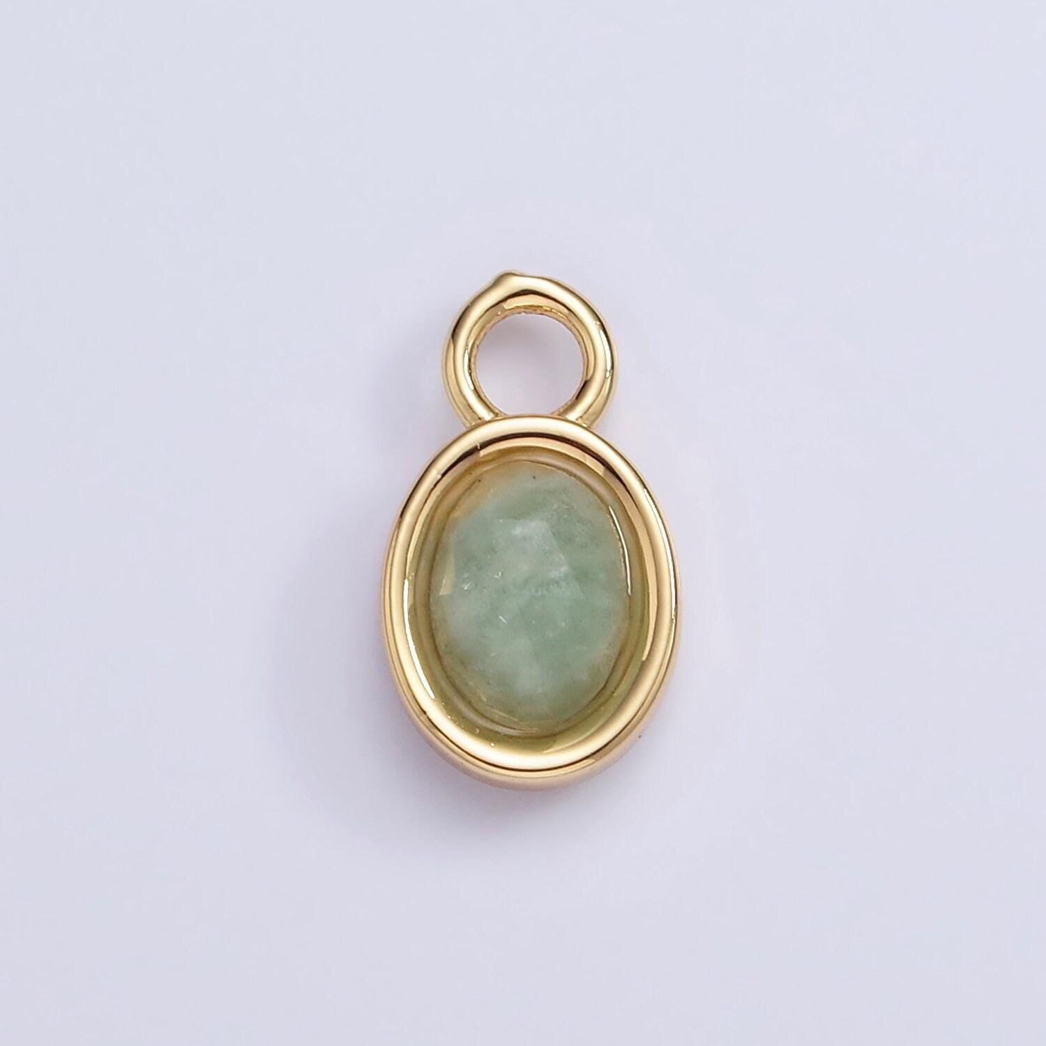 16k gold filled oval multifaceted natural gemstone personalized add-on charm birthstone charm earring bracelet supply | ac1479 - ac1491