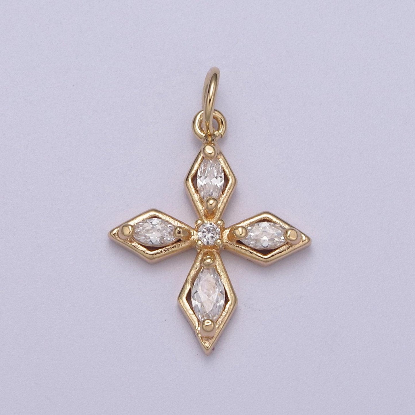 16k gold filled mini cross pendant religious jewelry clear marquise cz add-on charm | ac1465