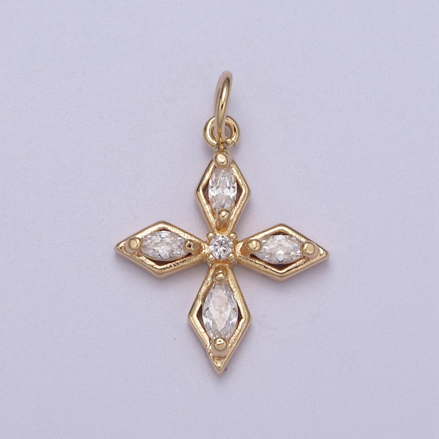 16k gold filled mini cross pendant religious jewelry clear marquise cz add-on charm | ac1465