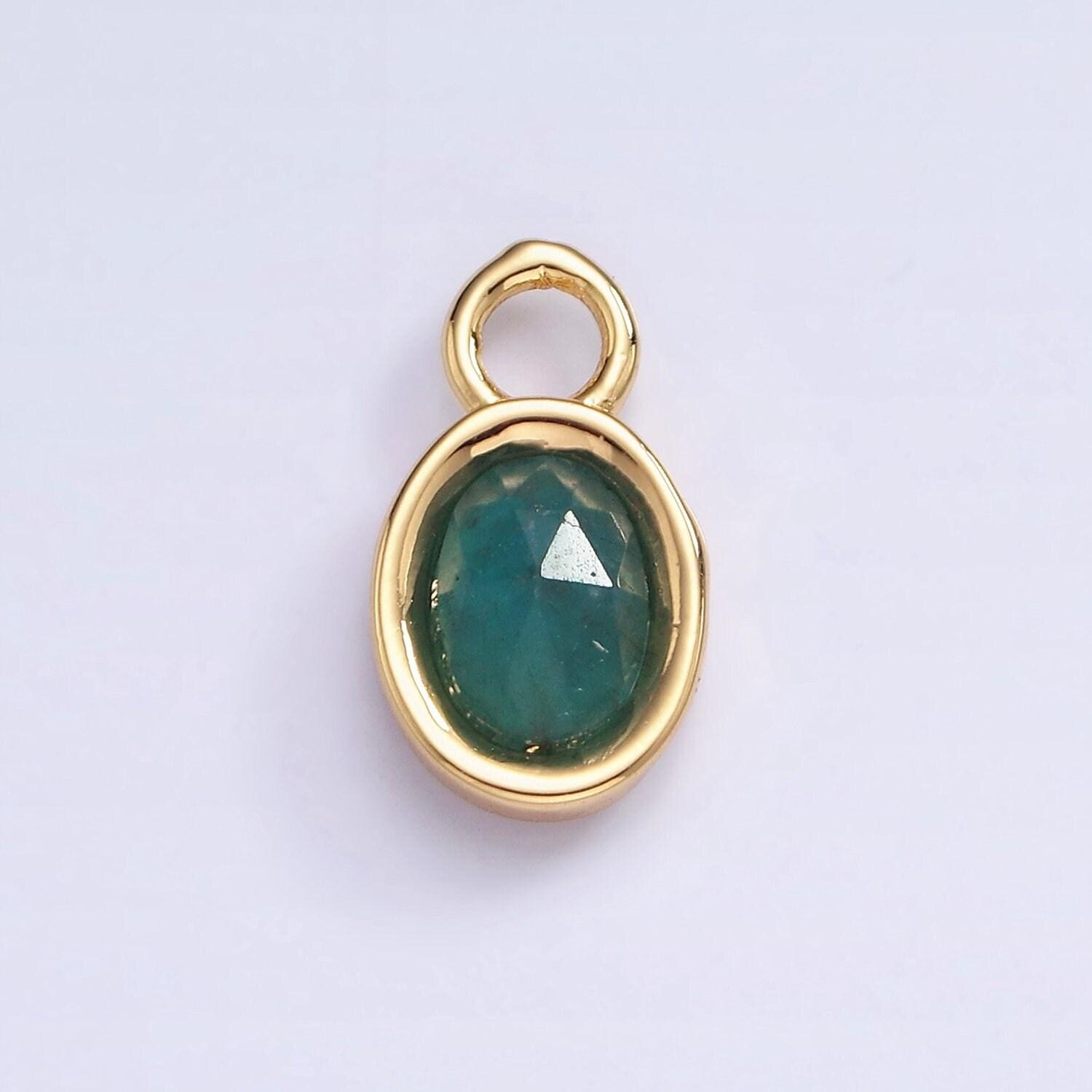 16k gold filled oval multifaceted natural gemstone personalized add-on charm birthstone charm earring bracelet supply | ac1479 - ac1491