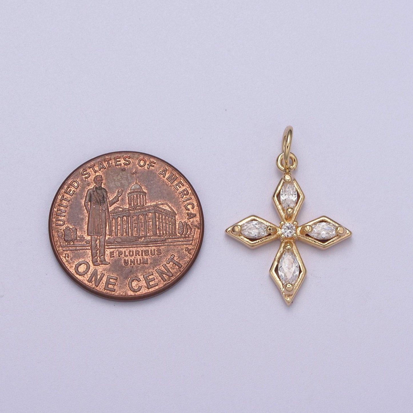 16k gold filled mini cross pendant religious jewelry clear marquise cz add-on charm | ac1465