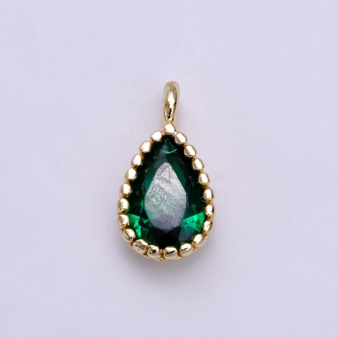 14k gold filled green teardrop cz beaded add-on charm | ac1463