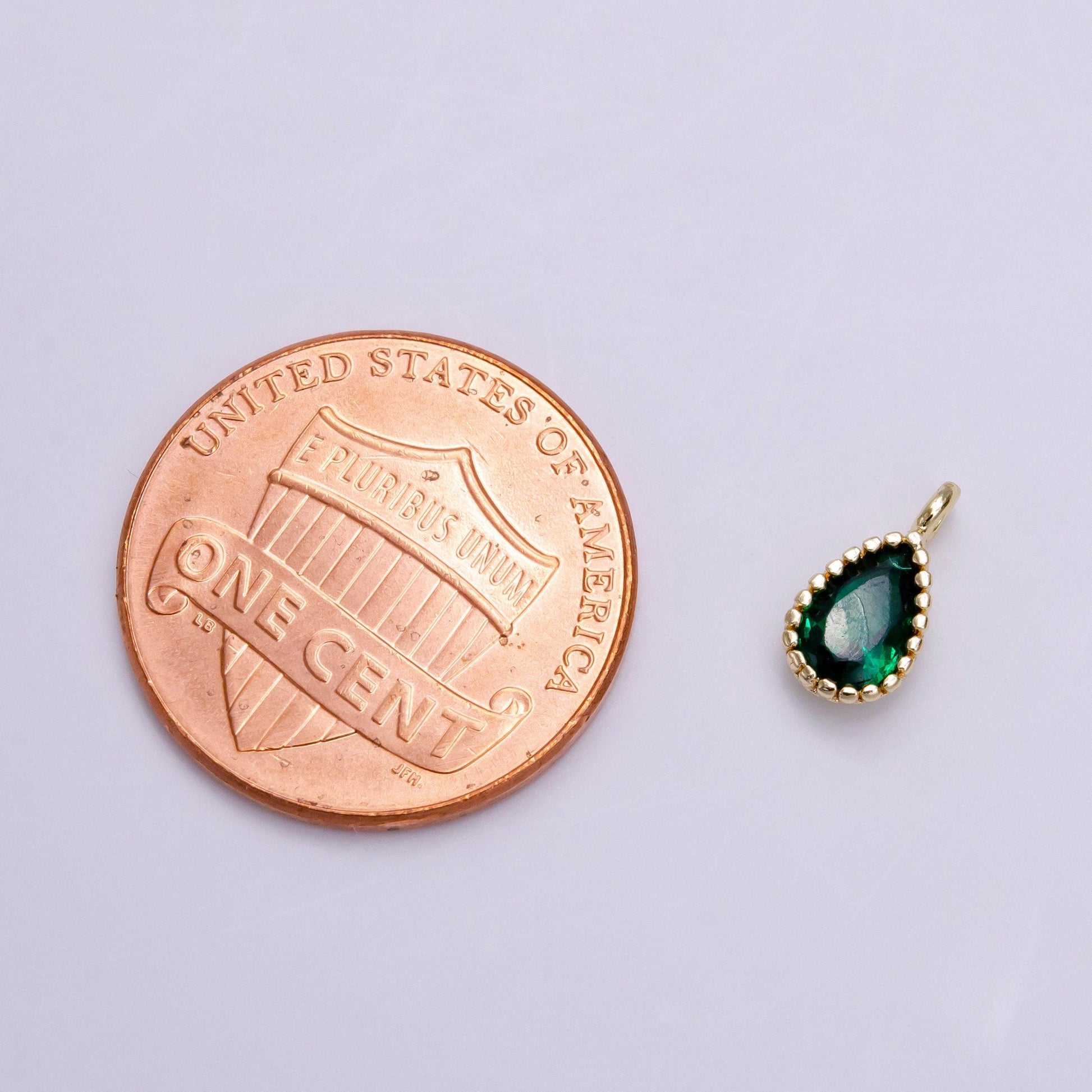 14k gold filled green teardrop cz beaded add-on charm | ac1463
