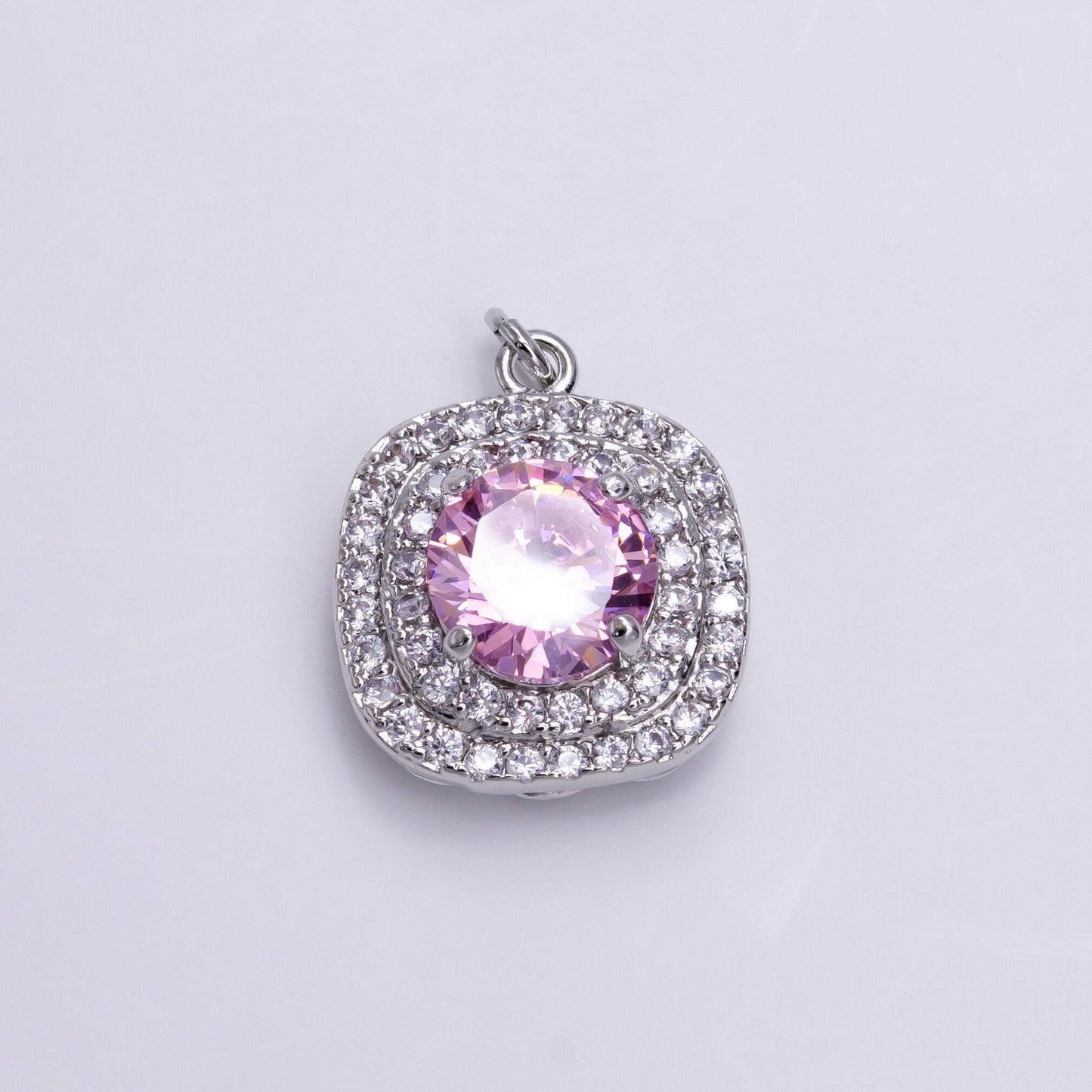 16k gold filled square micro paved round pink cz add-on charm in gold & silver | ac1459 ac1460