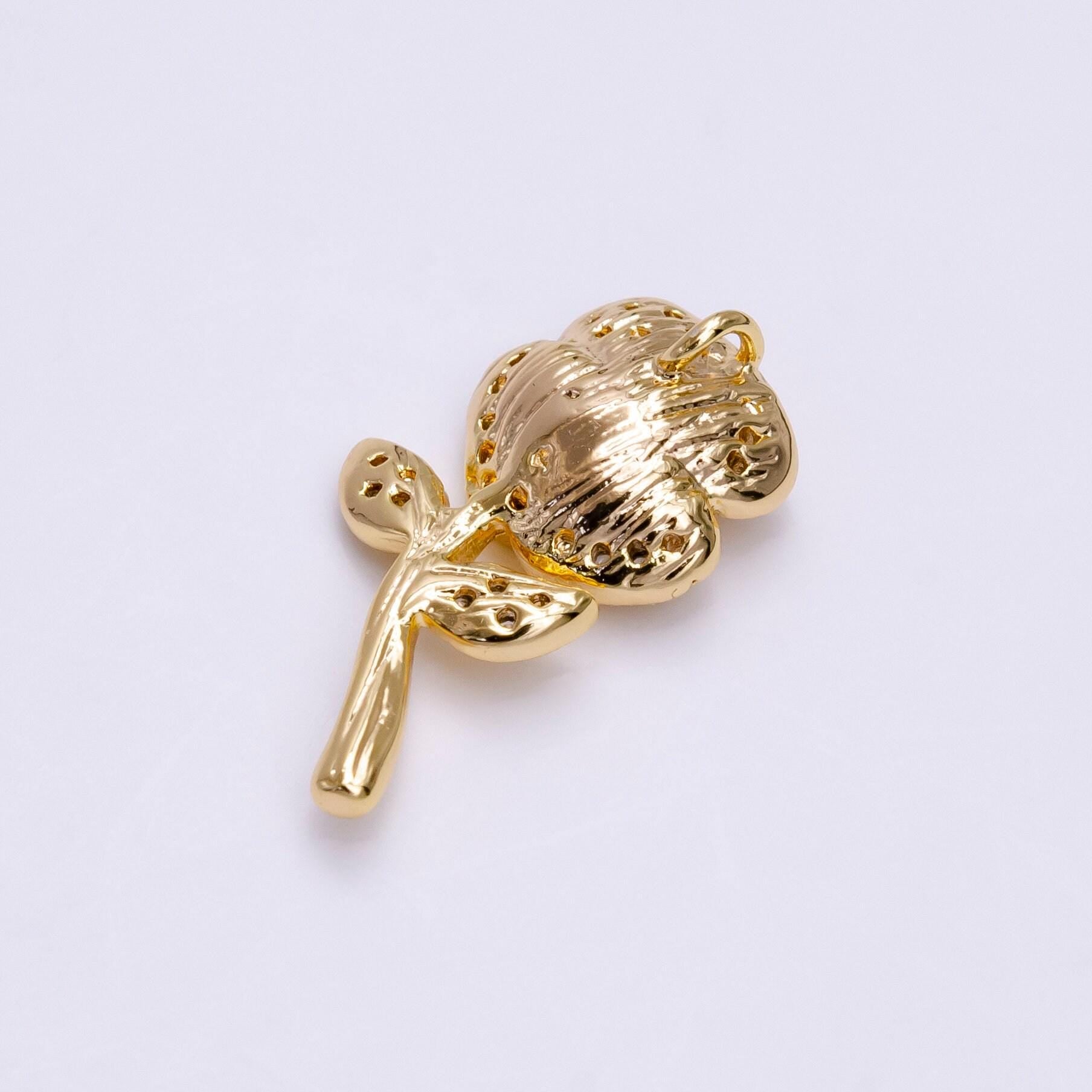 14k gold filled rose flower clear micro paved cz open back loop pendant | ac1457