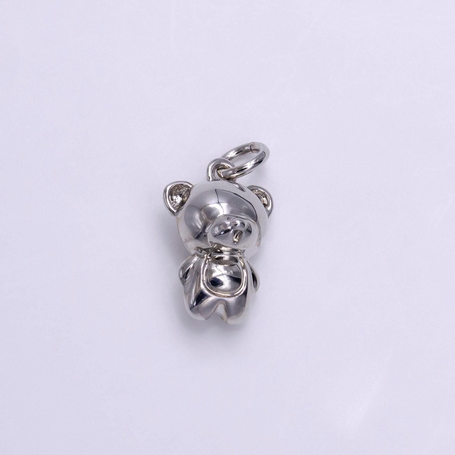 Silver standing smiling teddy bear animal mini add-on charm | ac1455