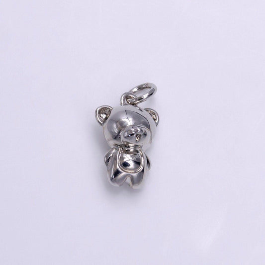 Silver standing smiling teddy bear animal mini add-on charm | ac1455