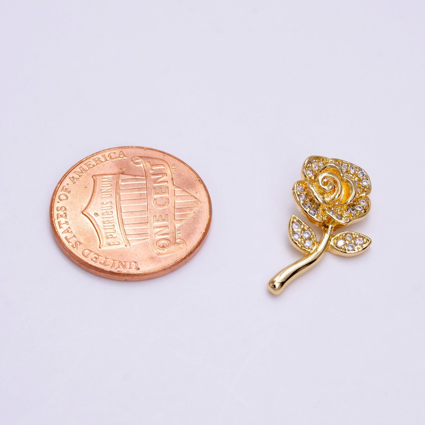 14k gold filled rose flower clear micro paved cz open back loop pendant | ac1457