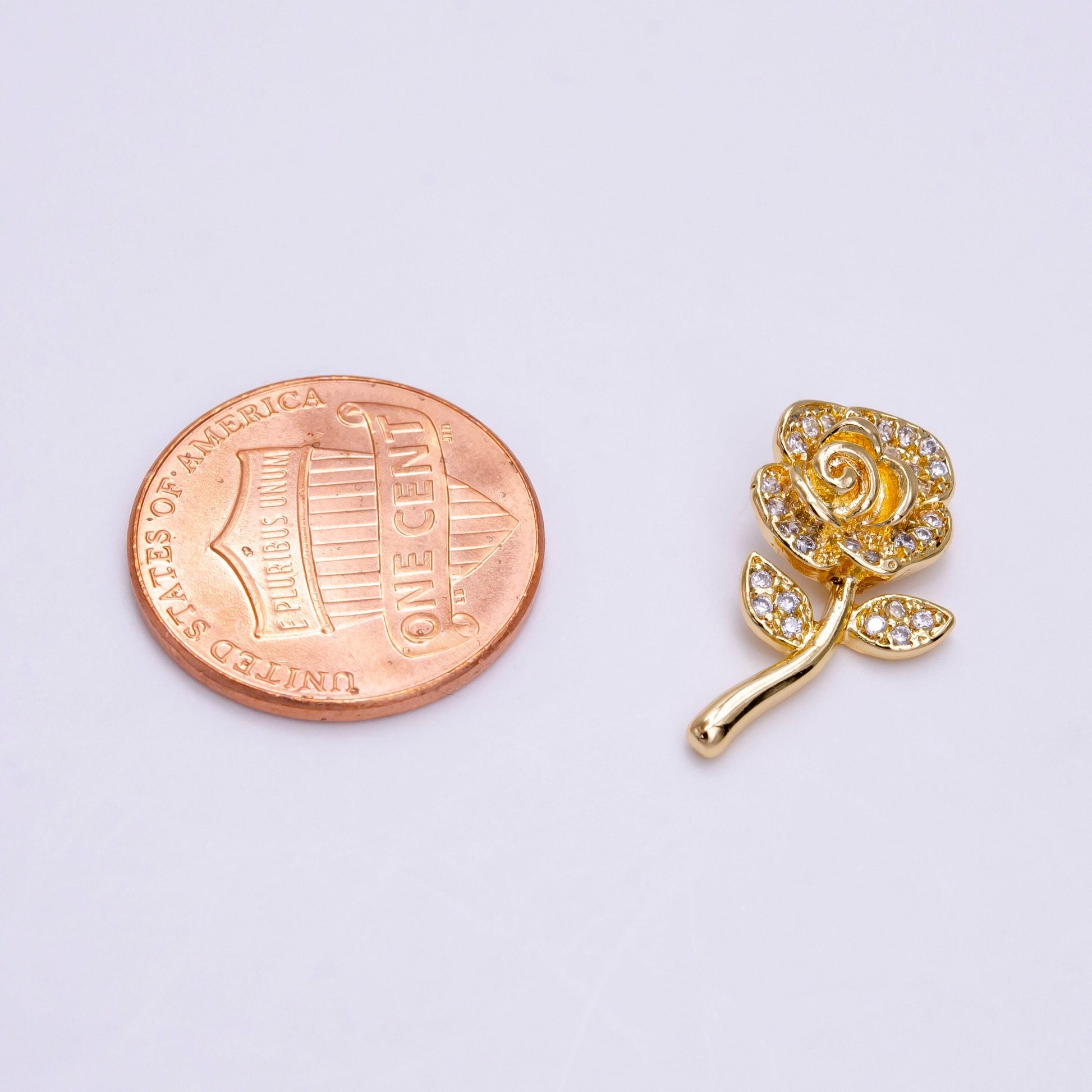14k gold filled rose flower clear micro paved cz open back loop pendant | ac1457