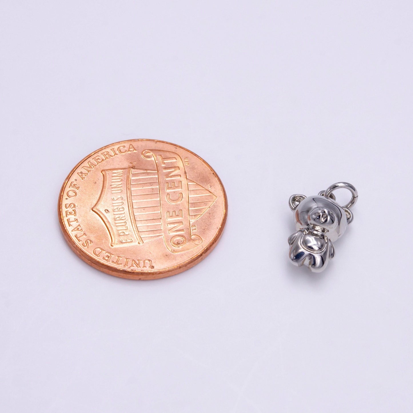 Silver standing smiling teddy bear animal mini add-on charm | ac1455