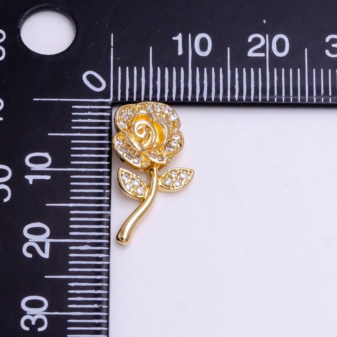14k gold filled rose flower clear micro paved cz open back loop pendant | ac1457