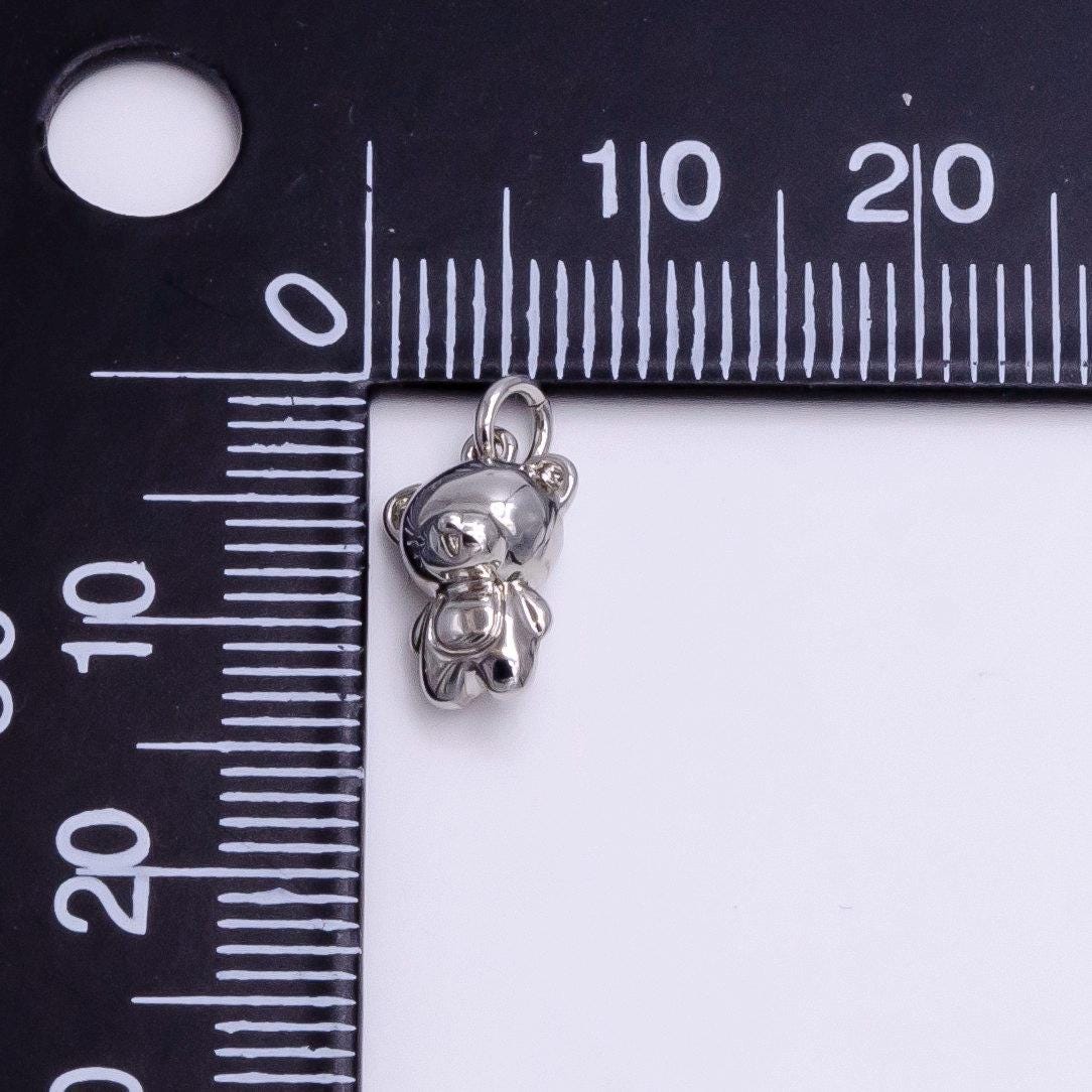 Silver standing smiling teddy bear animal mini add-on charm | ac1455