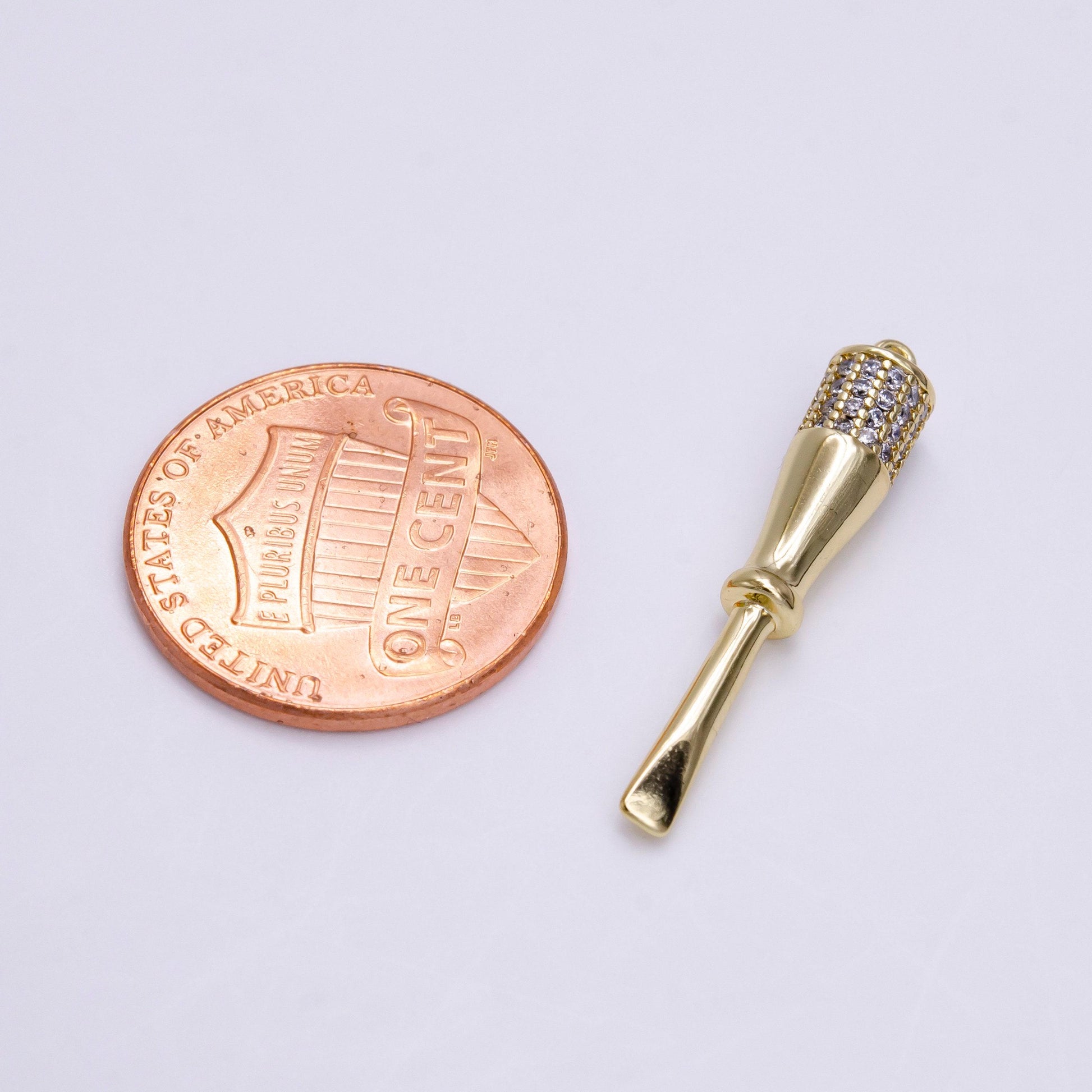 14k gold filled micro paved cz flat edged screwdriver charm | ac1453