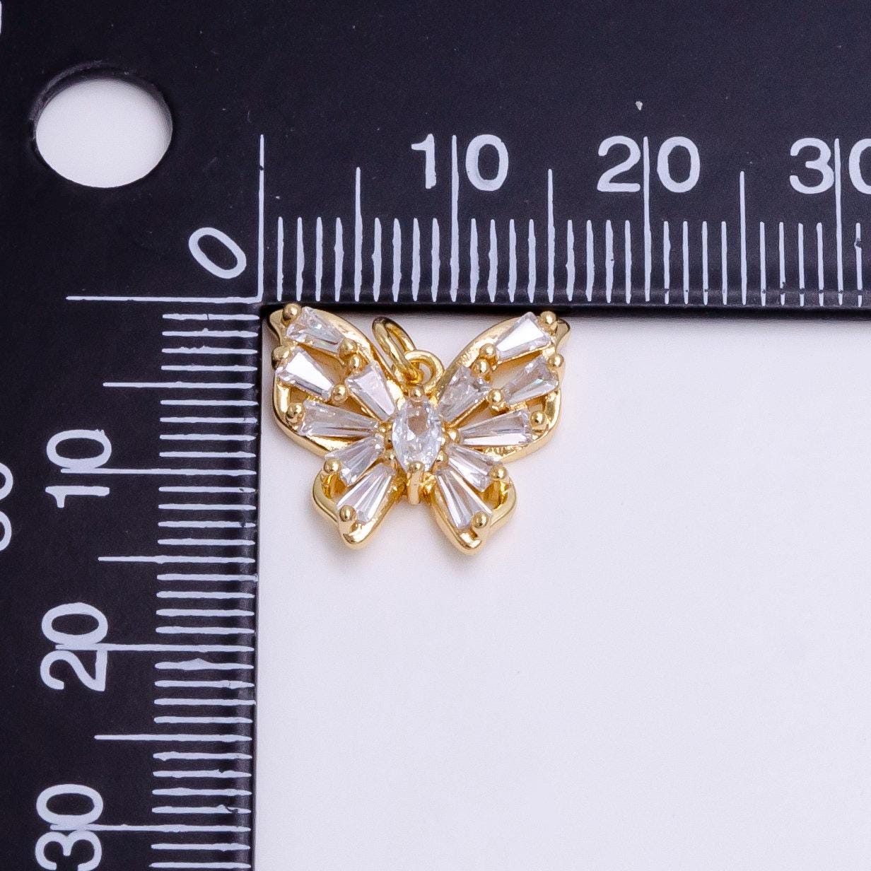 16k gold filled clear marquise butterfly mariposa baguette wings charm | ac1450