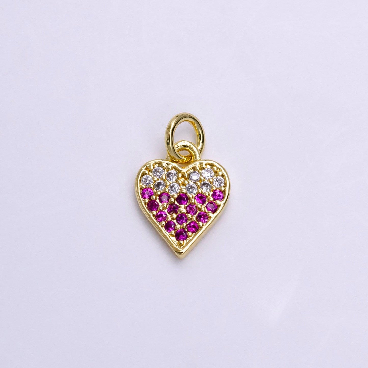14k gold filled mini clear fuchsia micro paved cz heart charm | ac1449