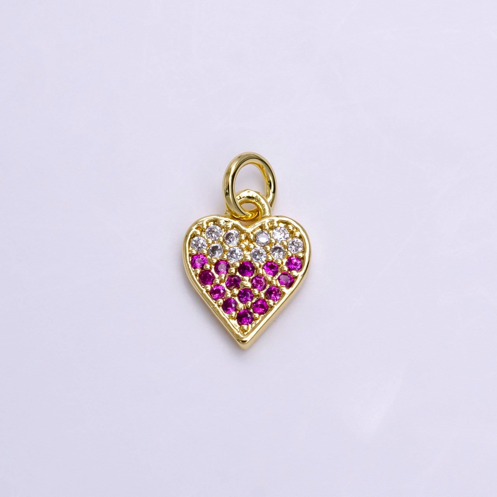 14k gold filled mini clear fuchsia micro paved cz heart charm | ac1449