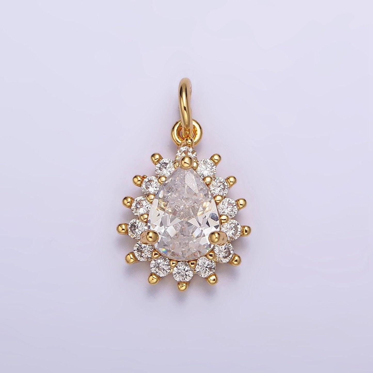 18k gold filled clear teardrop cz lined charm | ac1438