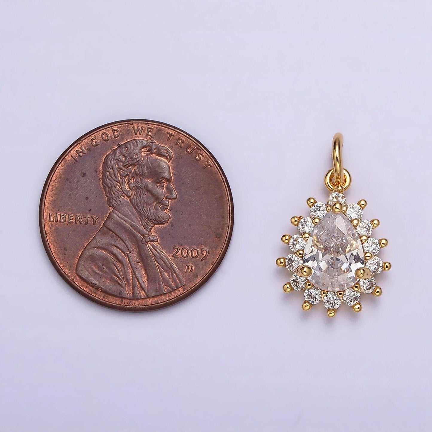 18k gold filled clear teardrop cz lined charm | ac1438