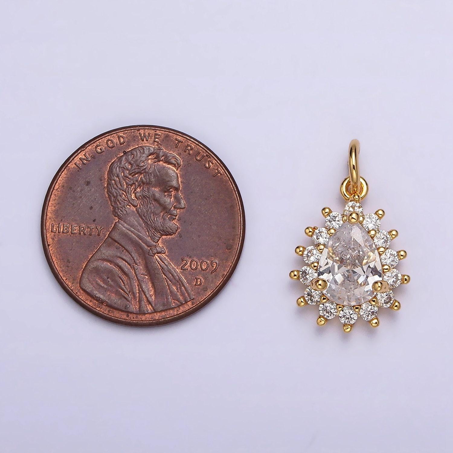 18k gold filled clear teardrop cz lined charm | ac1438