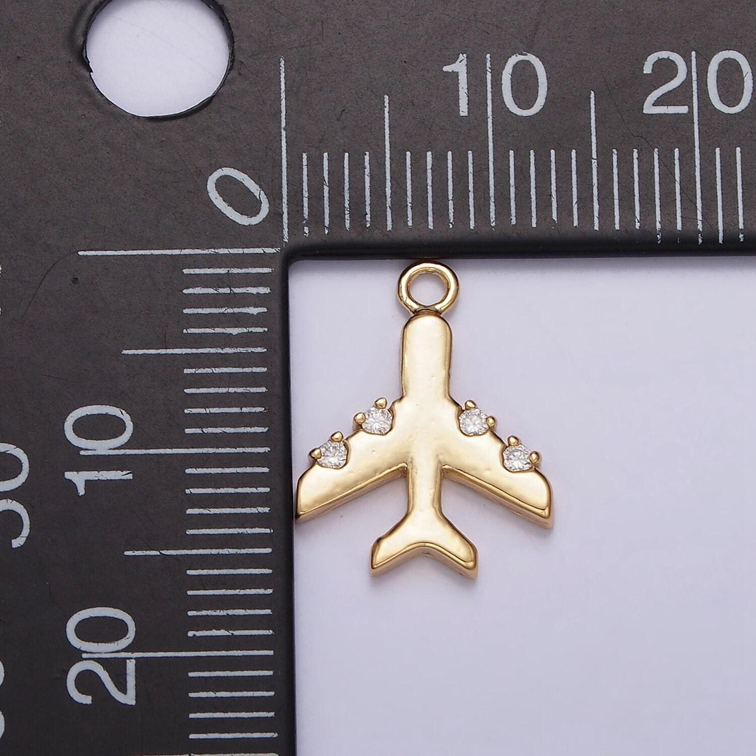 16k gold filled clear cz dotted flying airplane traveling add-on charm | ac1430