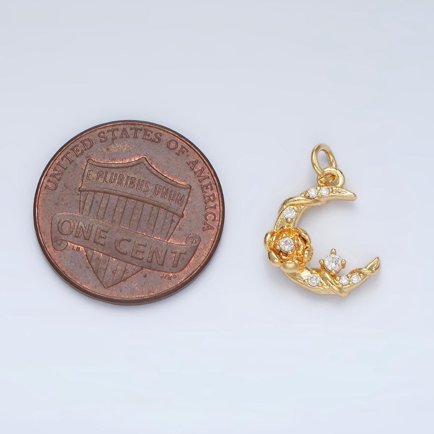 Tiny gold moon charm small crescent moon charm with flower celestial charms 24k gold filled findings ac143