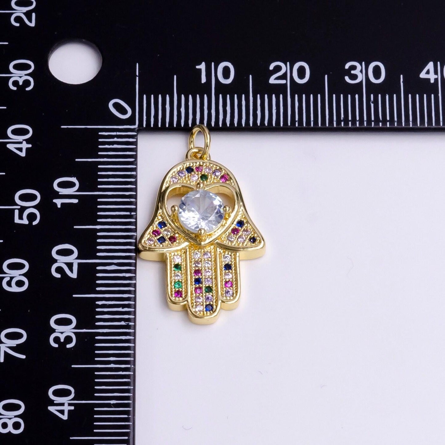 14k gold filled heart hamsa hand multicolor micro paved cz charm | ac1415