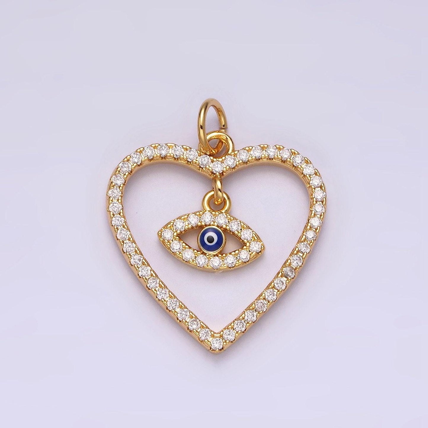 14k gold filled evil eye charm micro pave heart with small dangle evil eye findings minimalist evil eye charm for necklace ac1411