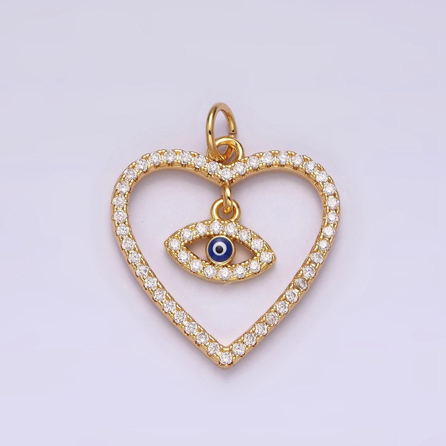 14k gold filled evil eye charm micro pave heart with small dangle evil eye findings minimalist evil eye charm for necklace ac1411