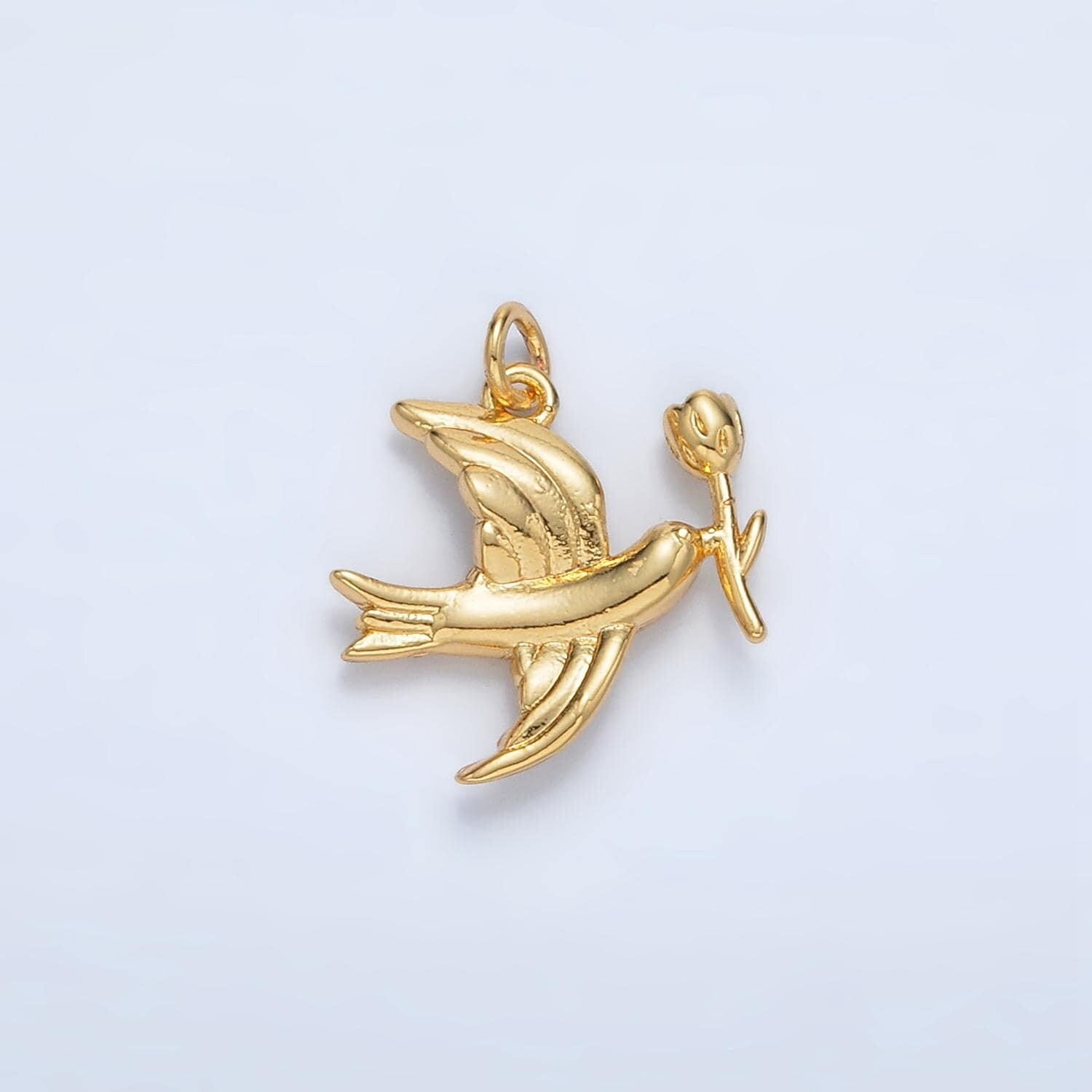 24k gold filled rose dove bird mini charm | ac-139