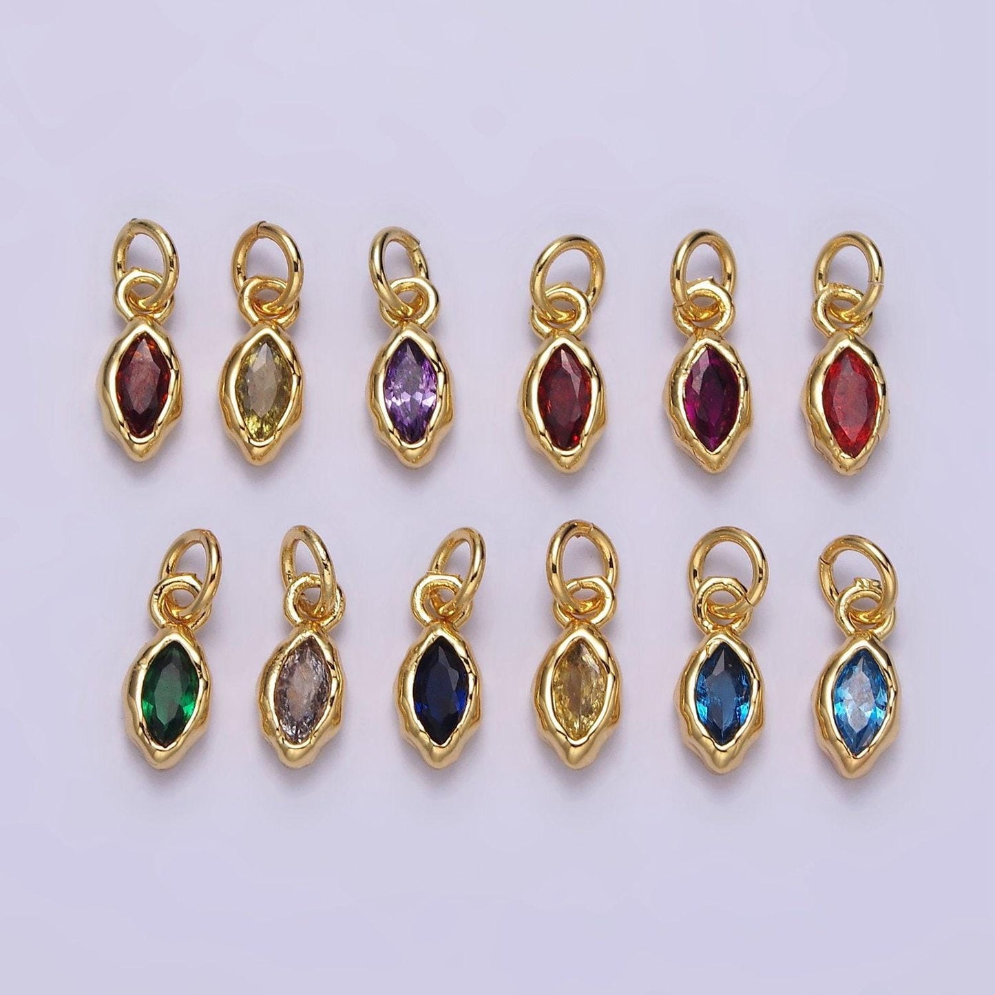 24k gold filled mini oval cz clear stone pendant, add on eye shape charm mini crystal cz birthstone for necklace bracelet supply | ac1378