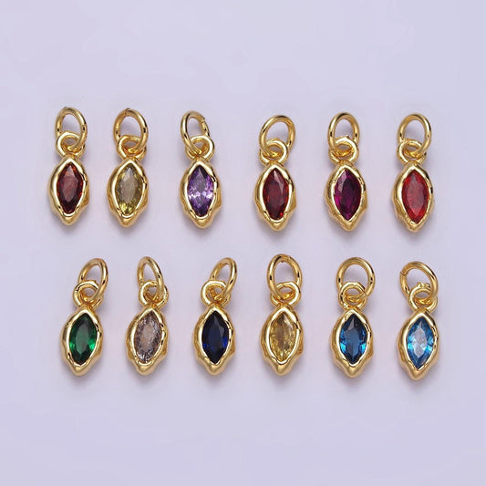 24k gold filled mini oval cz clear stone pendant, add on eye shape charm mini crystal cz birthstone for necklace bracelet supply | ac1378
